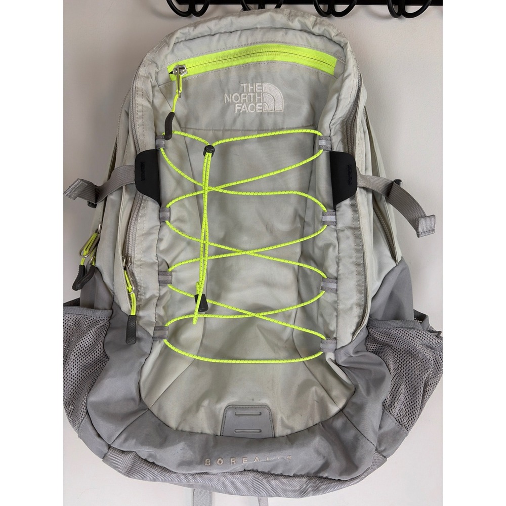 The North Face Borealis Backpack Grey Neon Yellow Hiking School Laptop Bag